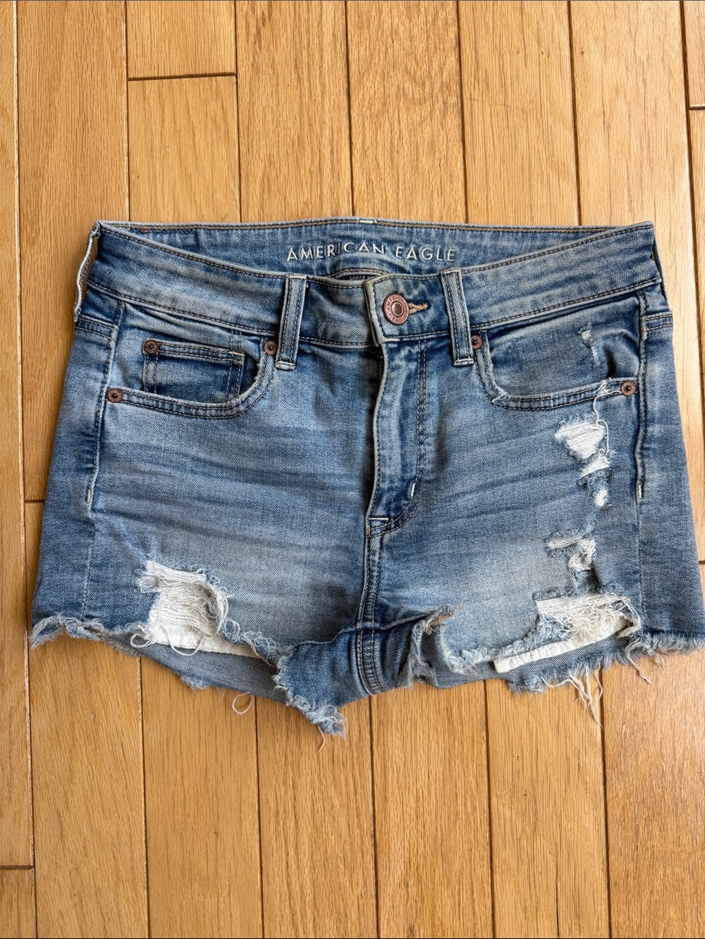 American Eagle Outfitters Distressed Light Blue Denim Jean Shorts